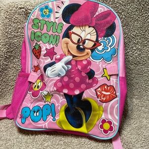 Style Icon Minnie Mouse Pink backpack zipper top torn spot inside clean